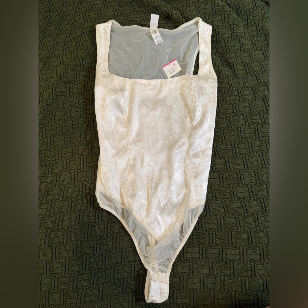 Vintage 90s Victoria’s Secret NWT Lace Bridal Bodysuit Silk Sheer Teddy size S